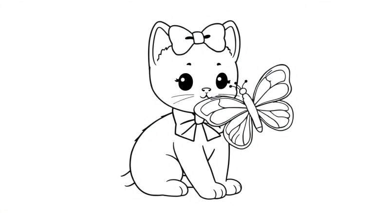 Placa de color con un gatito Kawaii.