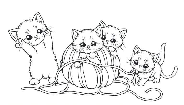 Placa de color con gatitos jugando con lana.