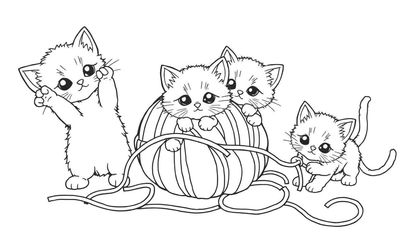 Placa de color con gatitos jugando con lana.
