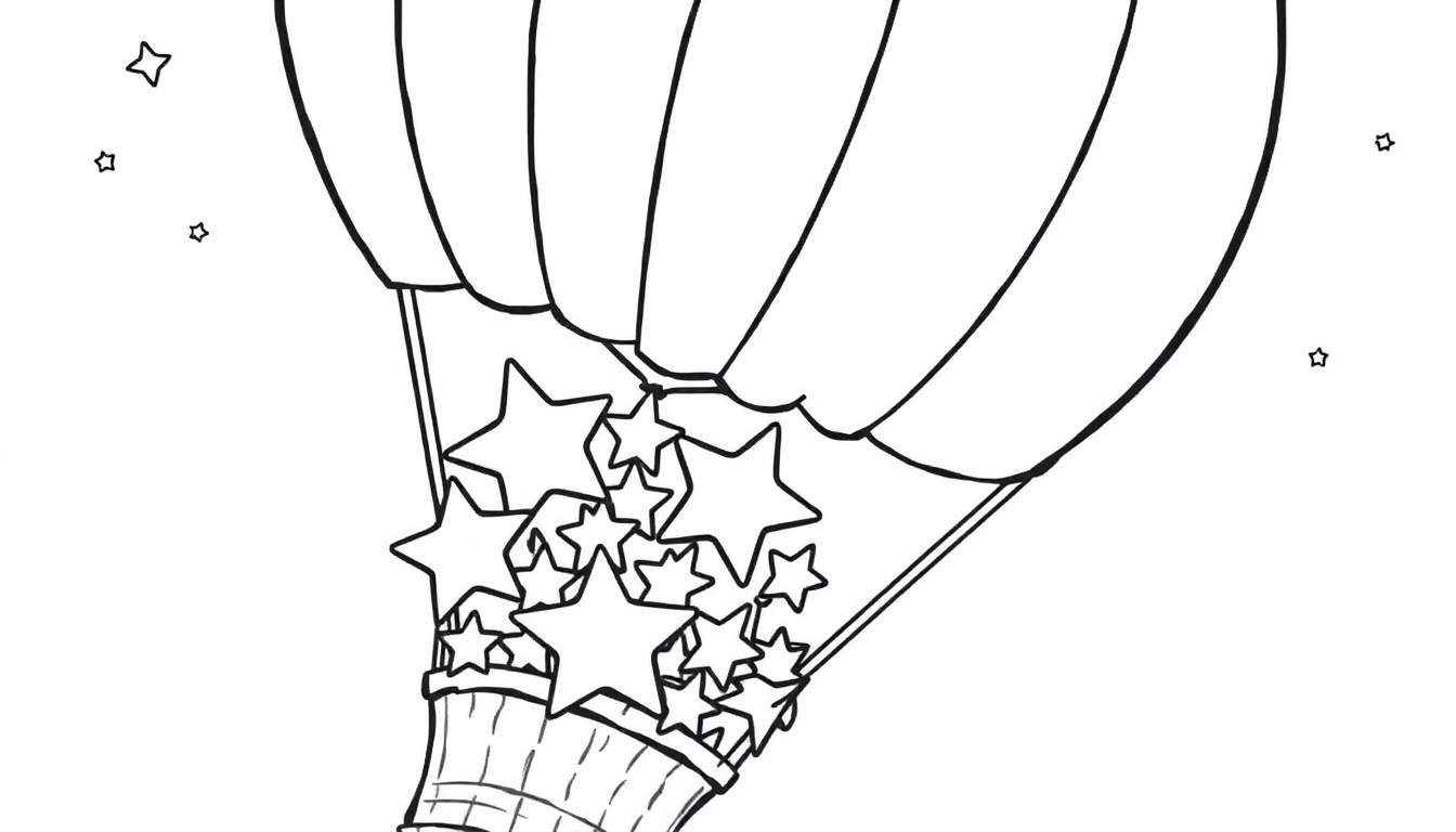Placa de color de un globo aerostático lleno de estrellas.