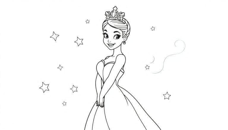 Placa de color de la Princesa Tiana sonriendo rodeada de estrellas.