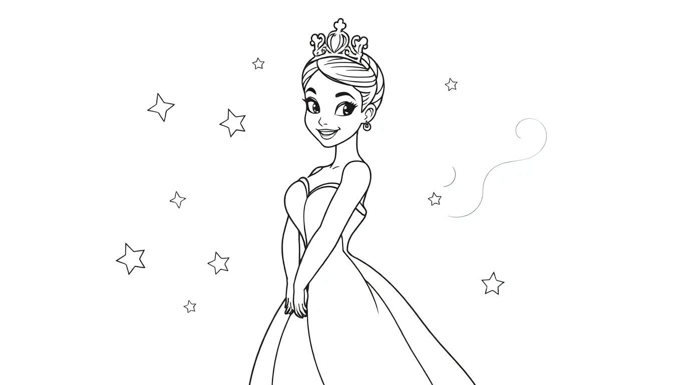 Placa de color de la Princesa Tiana sonriendo rodeada de estrellas.