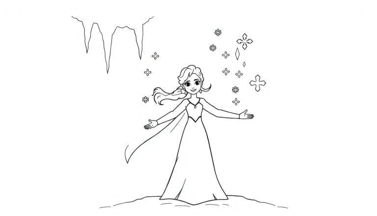 Placa de color de Elsa, reina de las nieves, haciendo magia de hielo.