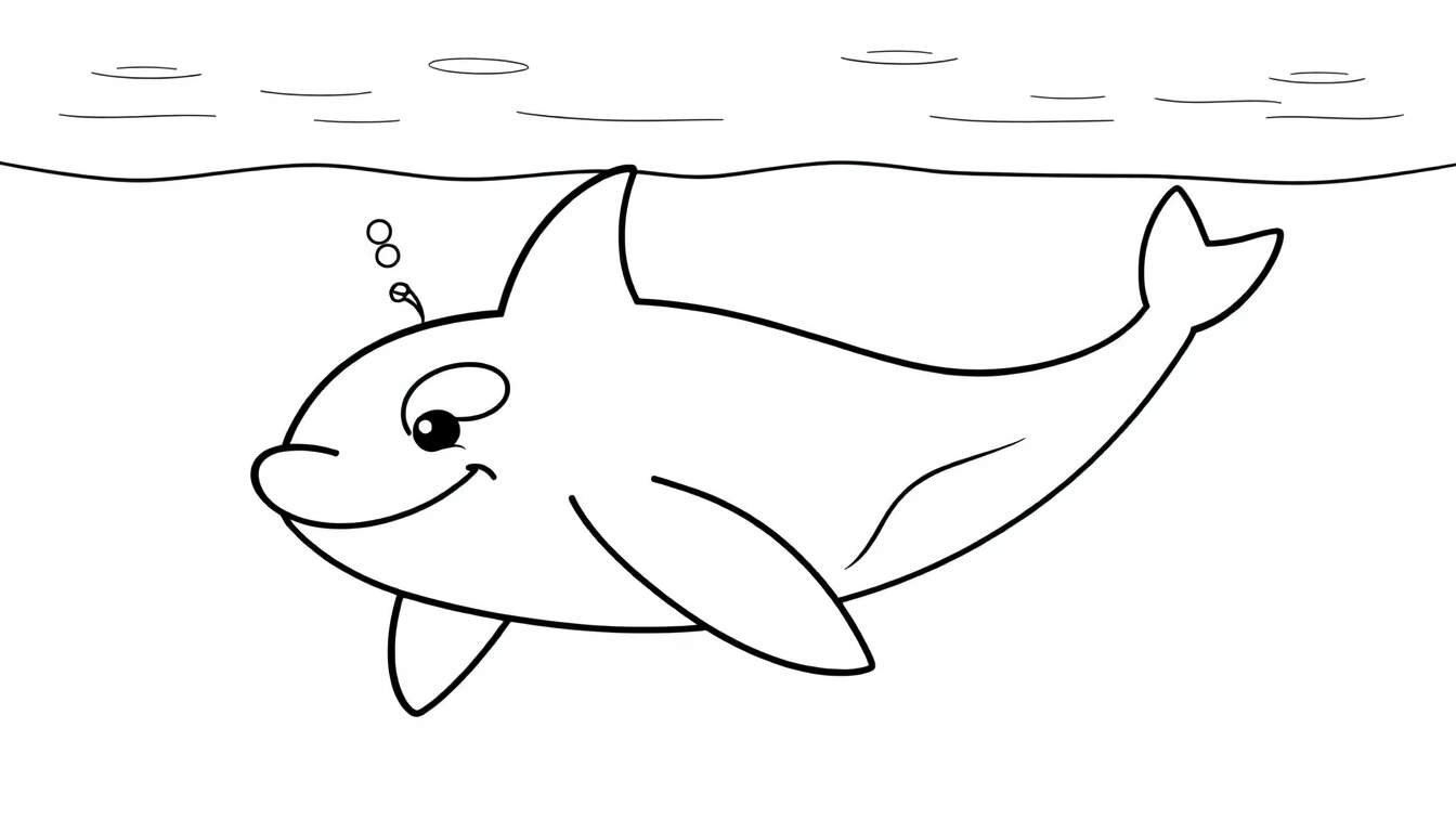 Orca amigable, lista para ser coloreada, con burbujas, sobre una placa de color.