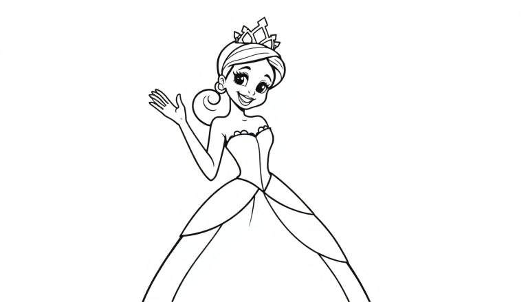 Placa de color de Tiana, una princesa sonriente saludando con la mano.