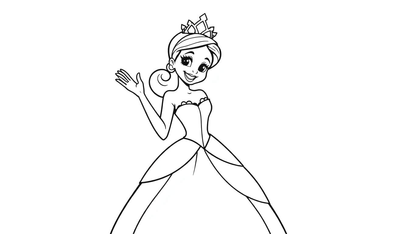 Placa de color de Tiana, una princesa sonriente saludando con la mano.