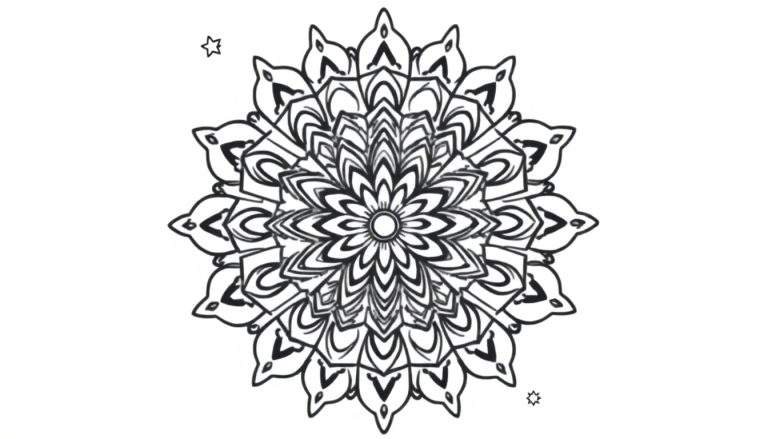 Placa de color con un mandala abstracto en blanco y negro para colorear.