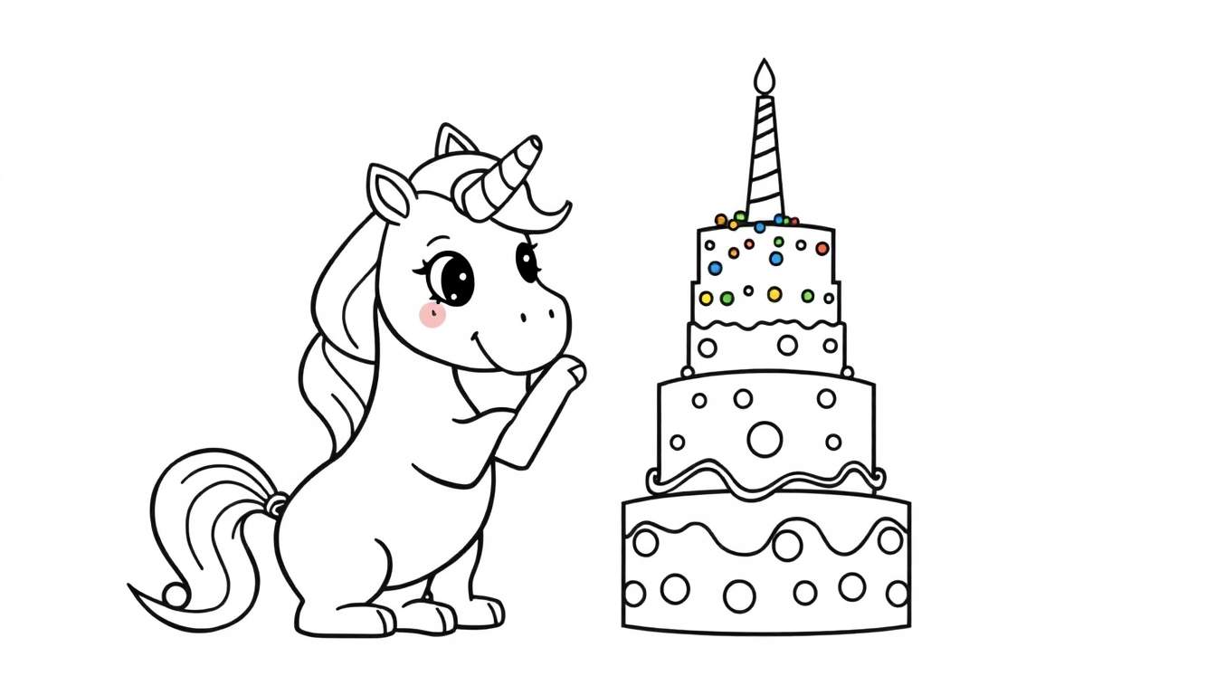 Placa de color de un unicornio y un pastel