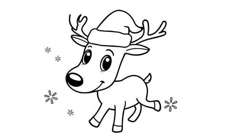 Un lindo reno navideño, listo para colorear en una placa de color.