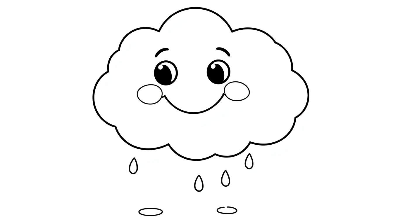 Placa de color de una nube feliz con gotas de lluvia