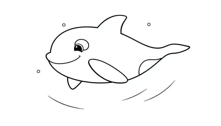 Una orca amigable lista para colorear en una placa de color.