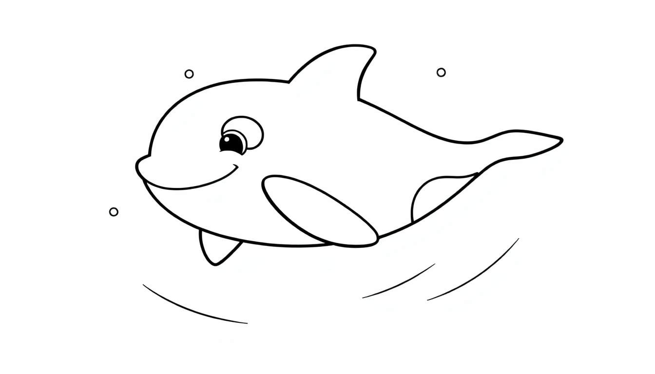 Una orca amigable lista para colorear en una placa de color.