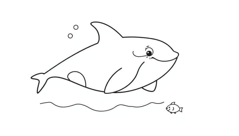 Orca amigable lista para colorear en su placa de color.