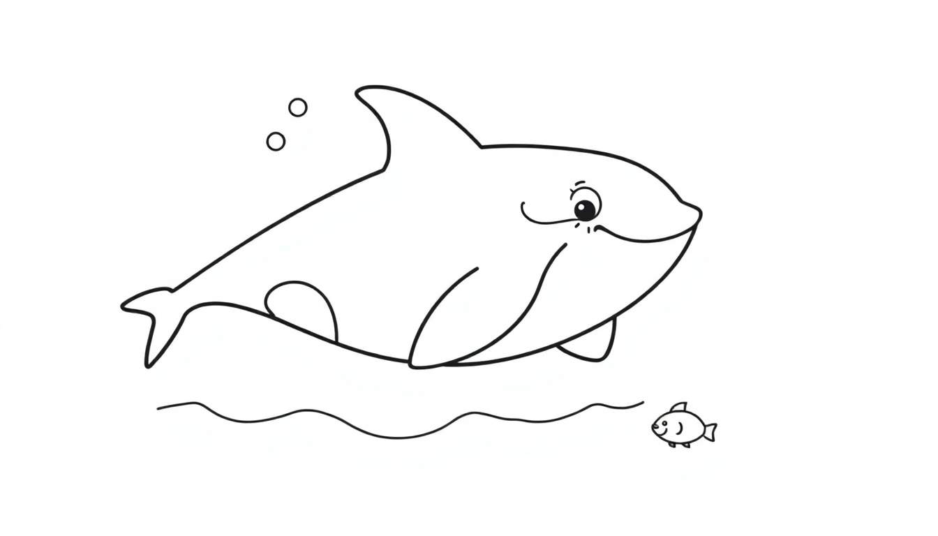 Orca amigable lista para colorear en su placa de color.
