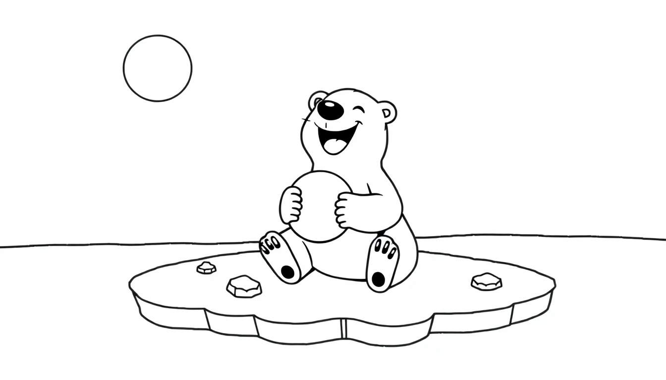 Un oso polar de dibujos animados feliz sentado en un témpano de hielo, listo para ser coloreado, en una placa de color.