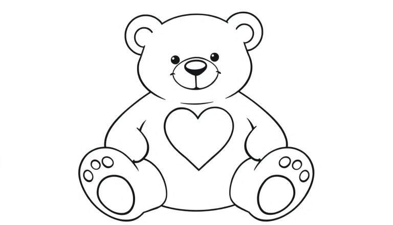 Oso de peluche sonriente con un corazón para colorear, parte de una placa de color.