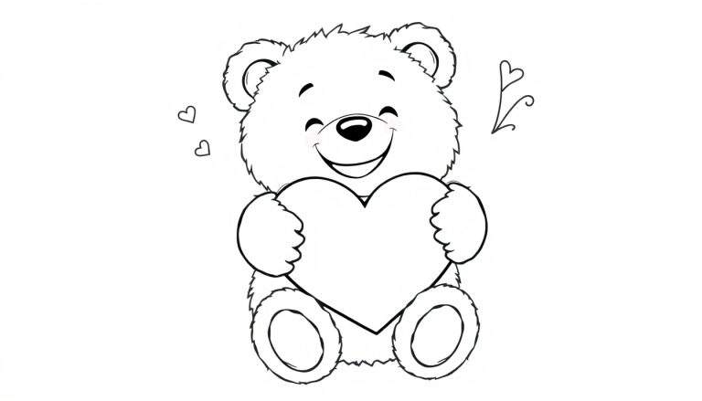Placa de color de un oso de peluche dibujado a mano con un corazón.