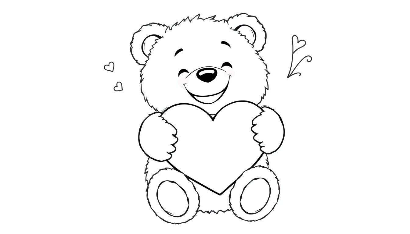 Placa de color de un oso de peluche dibujado a mano con un corazón.