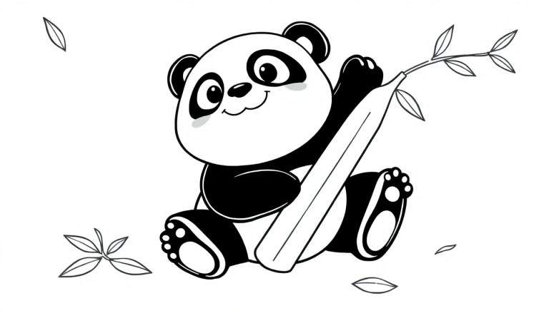 Placa de color de un panda adorable comiendo bambú.