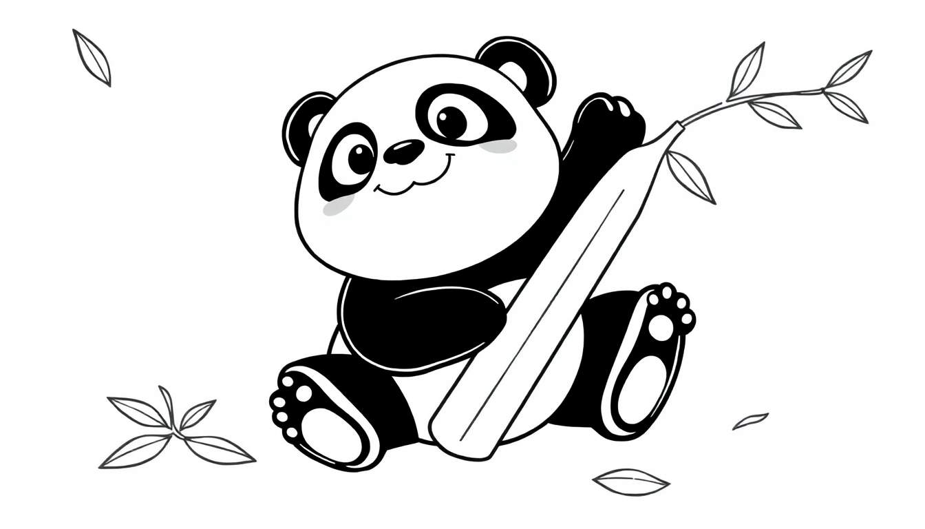 Placa de color de un panda adorable comiendo bambú.