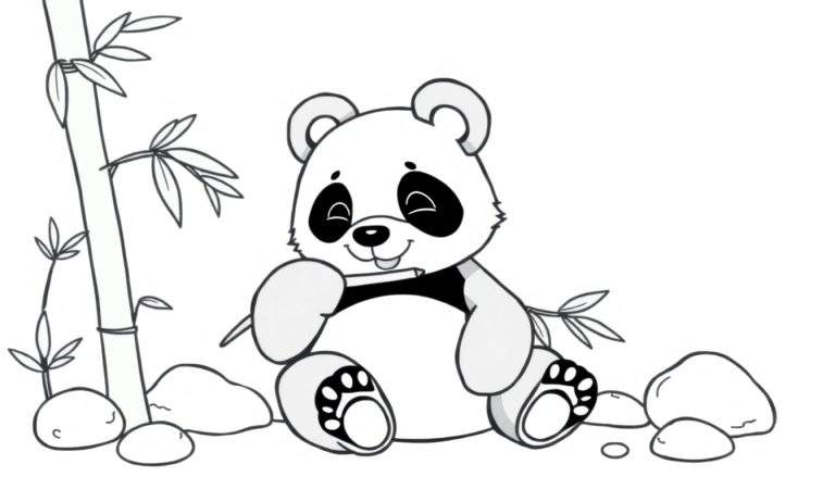 Placa de color de un panda comiendo bambú