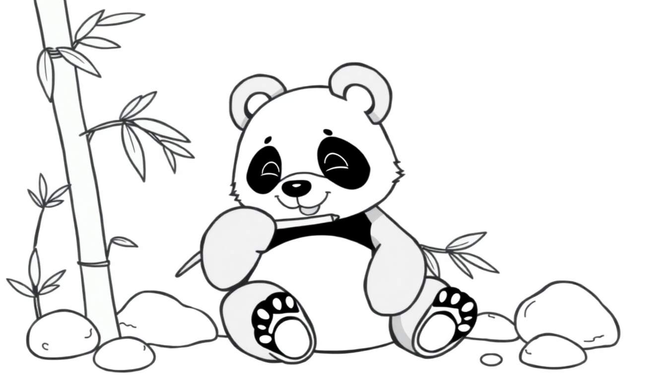 Placa de color de un panda comiendo bambú