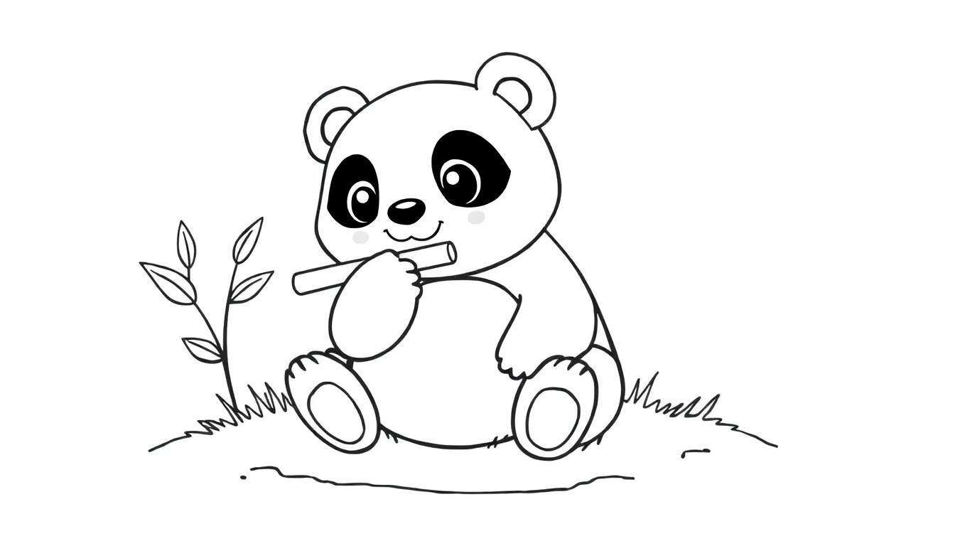 Placa de color de un panda tierno comiendo bambú.