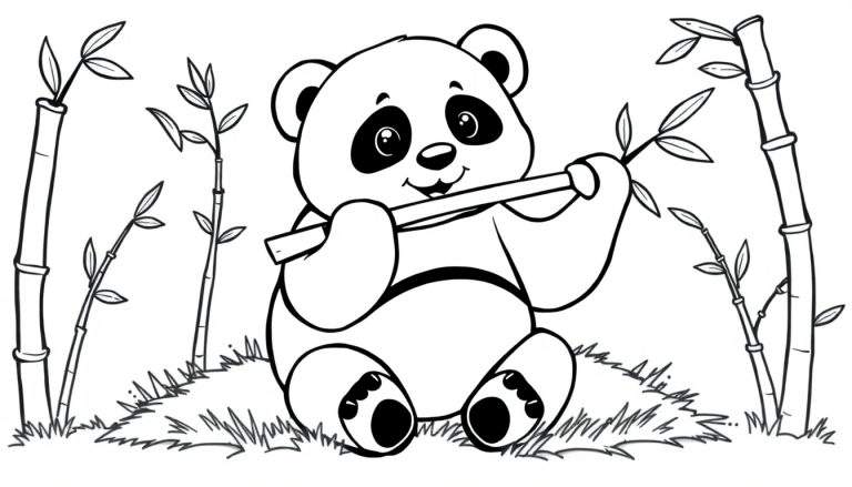 Una placa de color de un panda tierno comiendo bambú.
