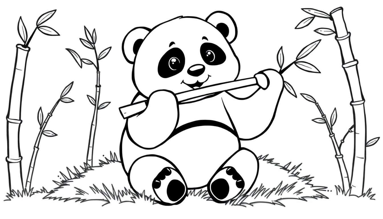 Una placa de color de un panda tierno comiendo bambú.