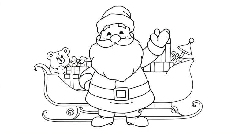 Papá Noel saludando desde su trineo, listo para una placa de color.