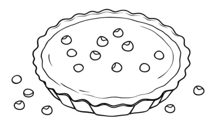 Un dibujo en blanco y negro de un pastel con bayas, listo para colorear, como una placa de color.