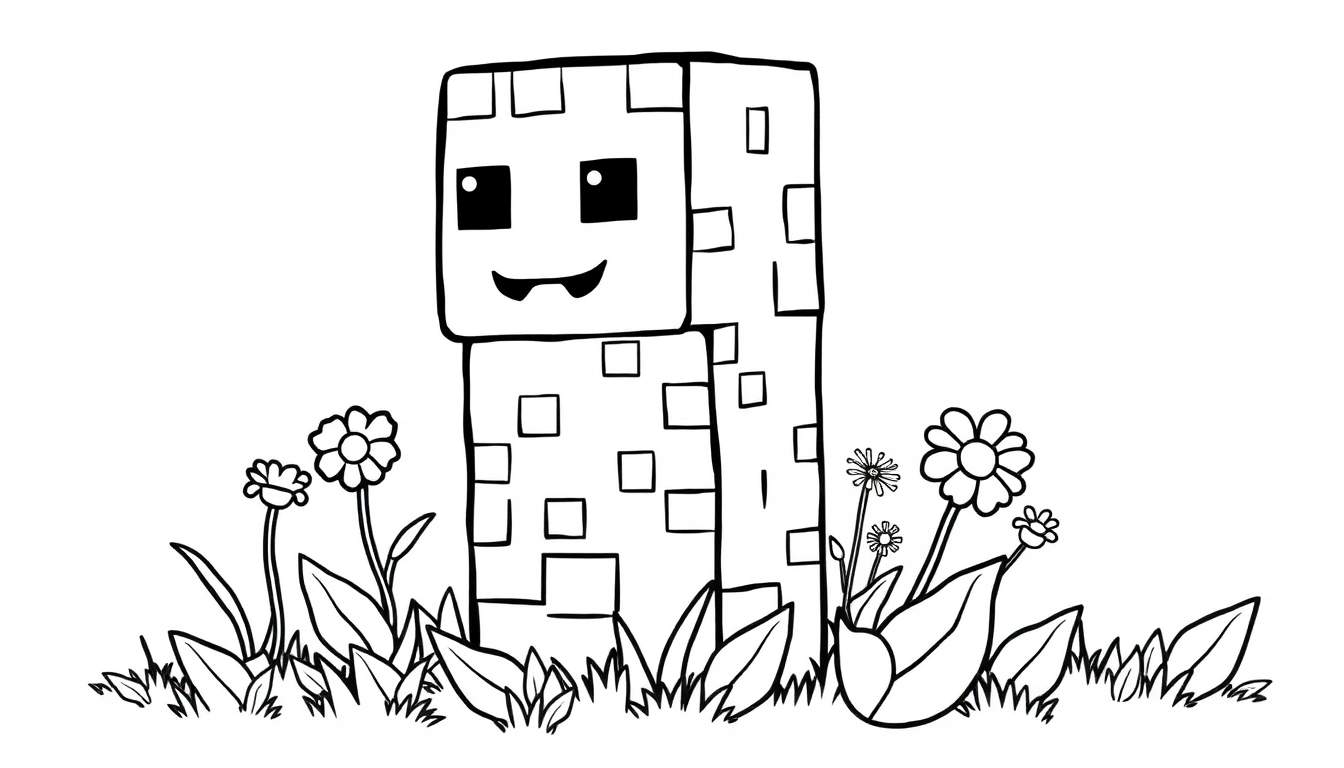 Placa de color de un personaje Slime de Minecraft con flores.