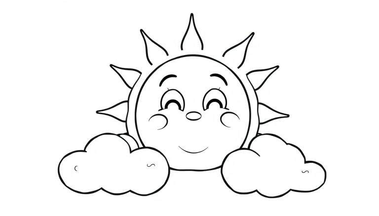 Placa de color de un sol sonriente con nubes.