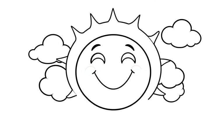 Placa de color con un sol sonriente y nubes.