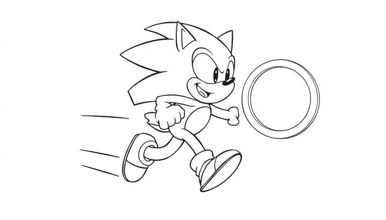 Placa de color de Sonic el Erizo corriendo rápido con un anillo dorado.