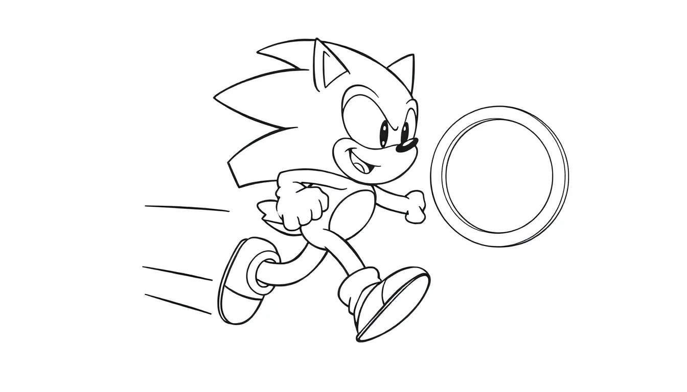 Placa de color de Sonic el Erizo corriendo rápido con un anillo dorado.