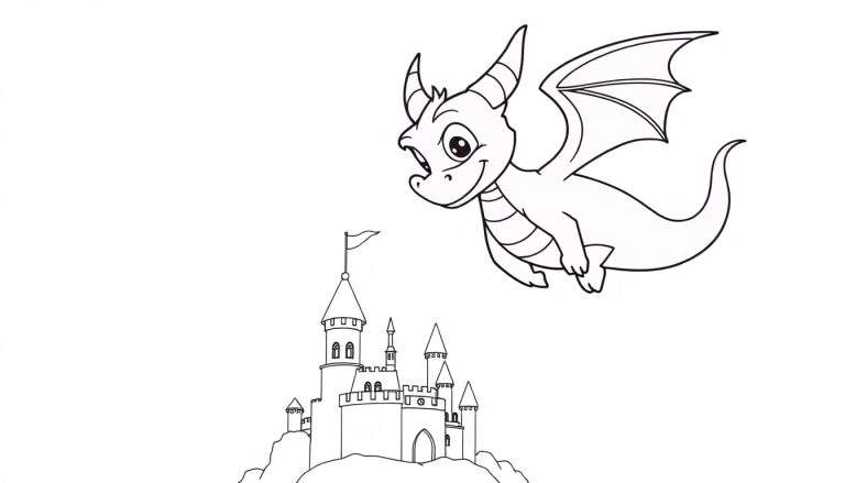Placa de color de Spyro el dragón volando sobre un castillo con una bandera.