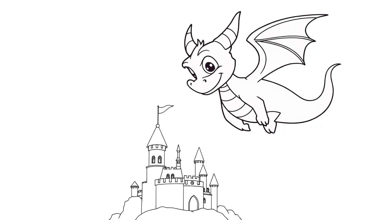 Placa de color de Spyro el dragón volando sobre un castillo con una bandera.
