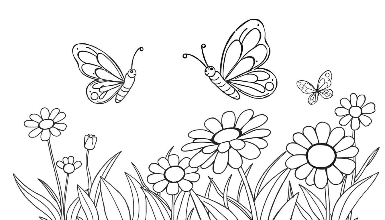 Placa de color con flores y mariposas para colorear.