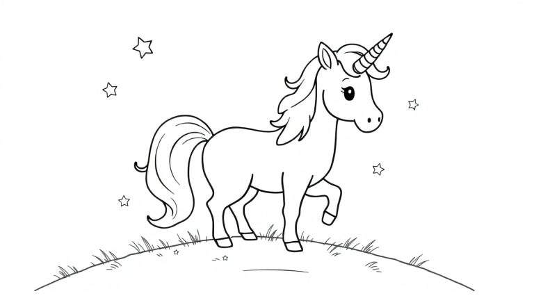 Placa de color de un unicornio mágico listo para la aventura.