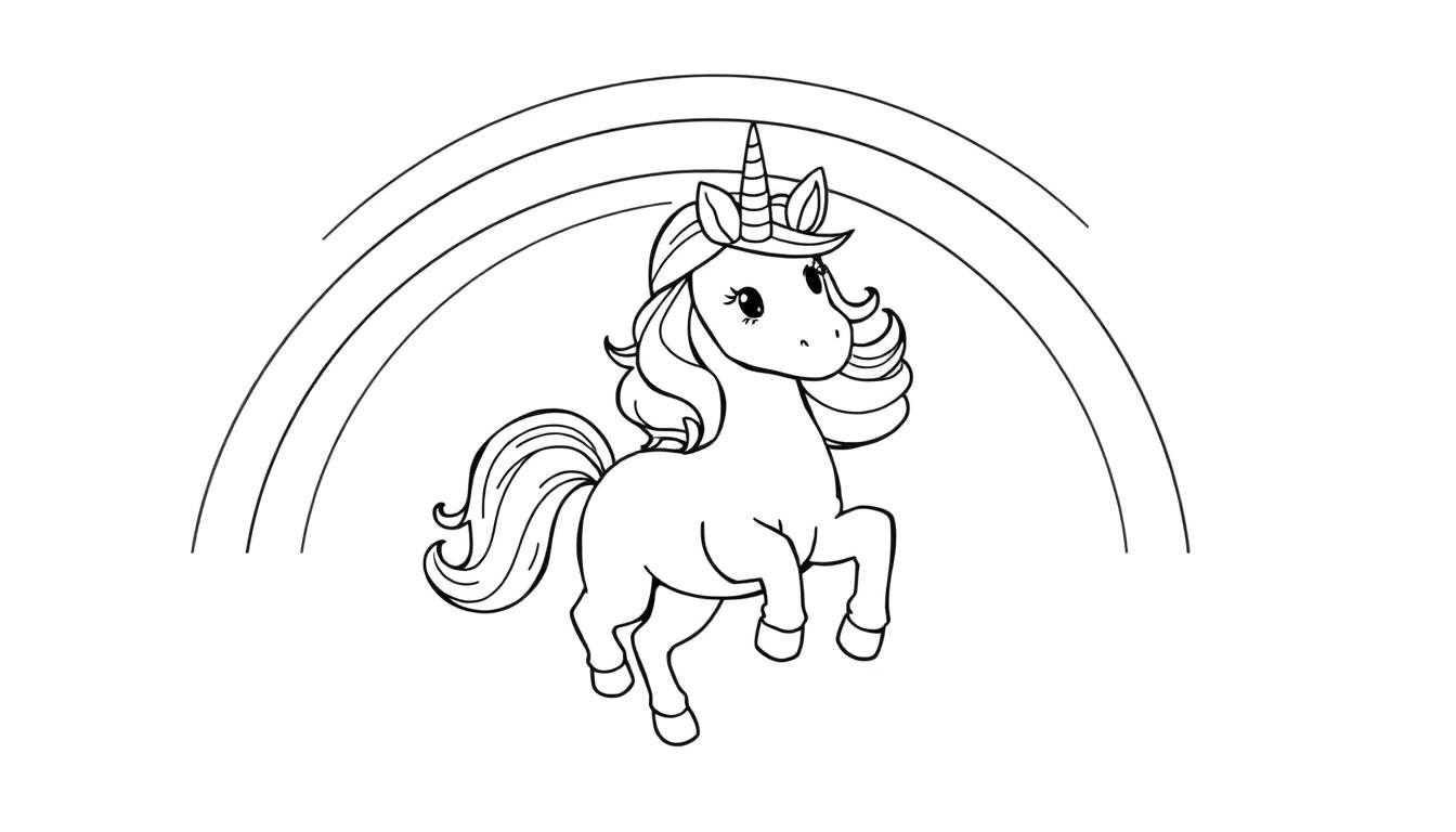 Página para colorear de un unicornio con placa de color.