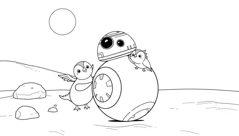 Placa de color con BB-8 y dos pájaros