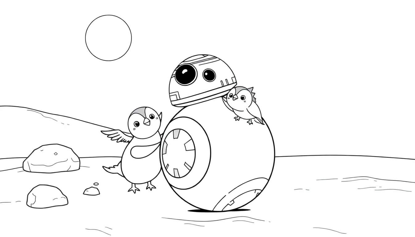 Placa de color con BB-8 y dos pájaros