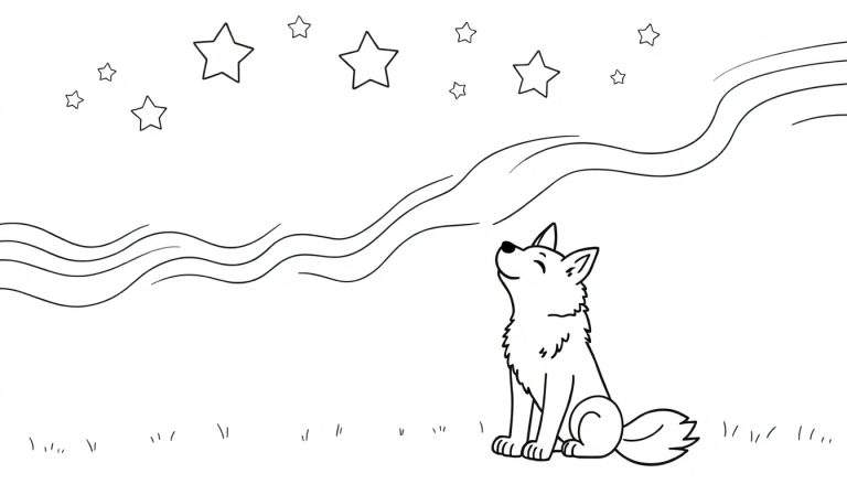 Placa de color de un lobo mirando las estrellas