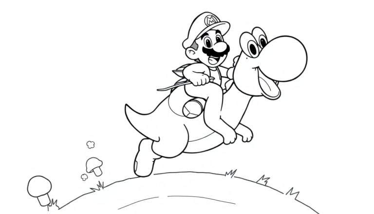 Mario y Yoshi en una placa de color para colorear.