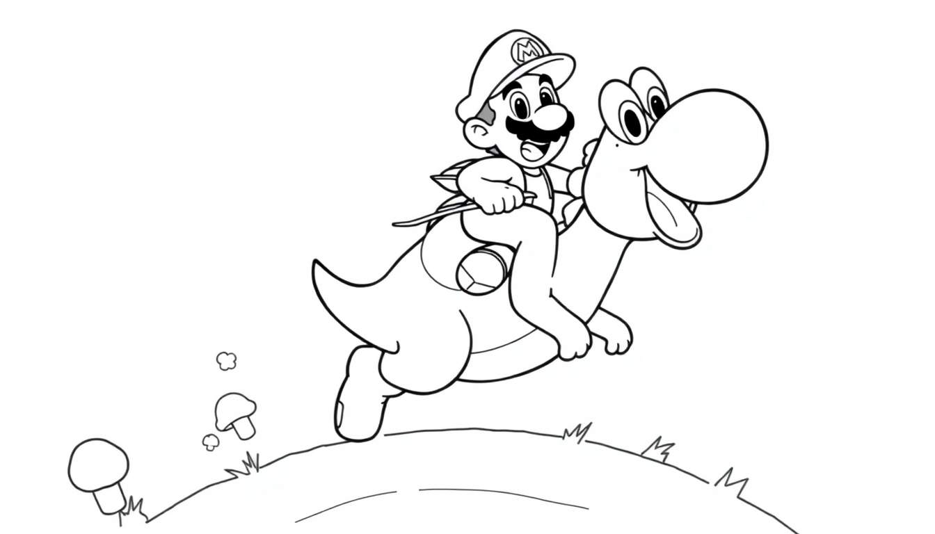 Mario y Yoshi en una placa de color para colorear.