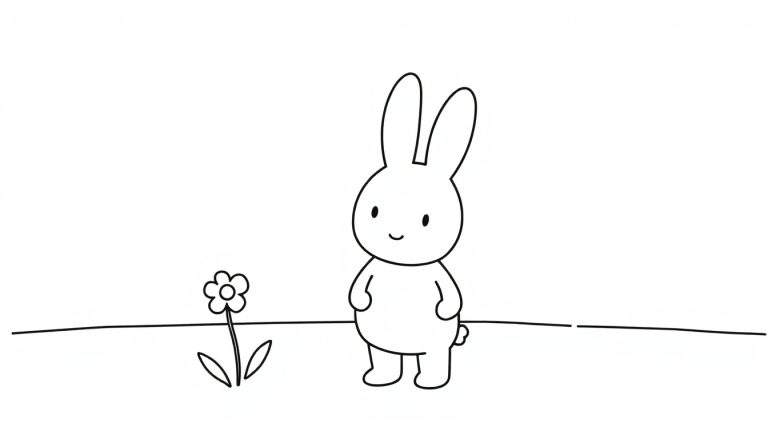 Placa de color de Miffy con una flor y un campo.