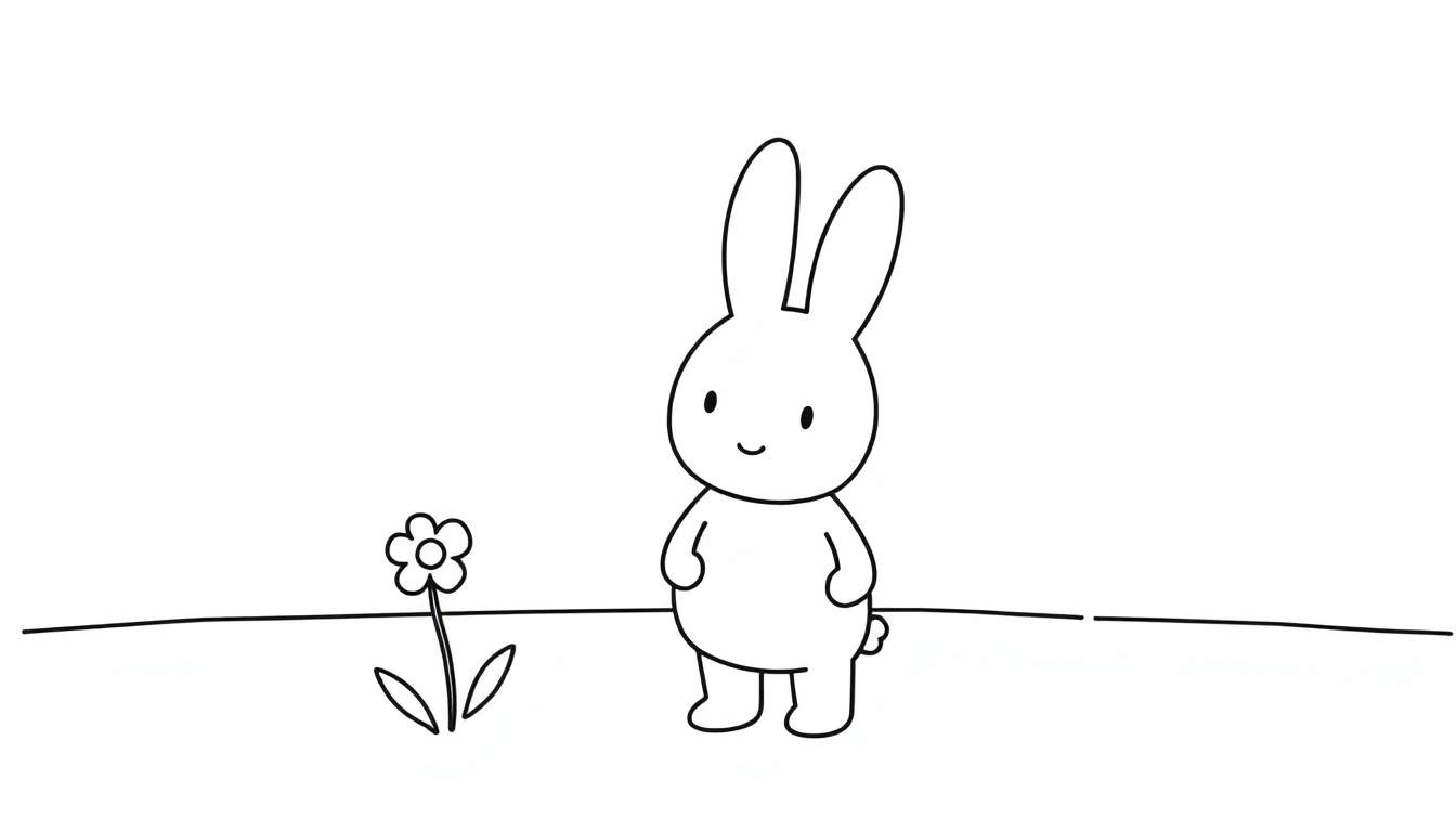 Placa de color de Miffy con una flor y un campo.