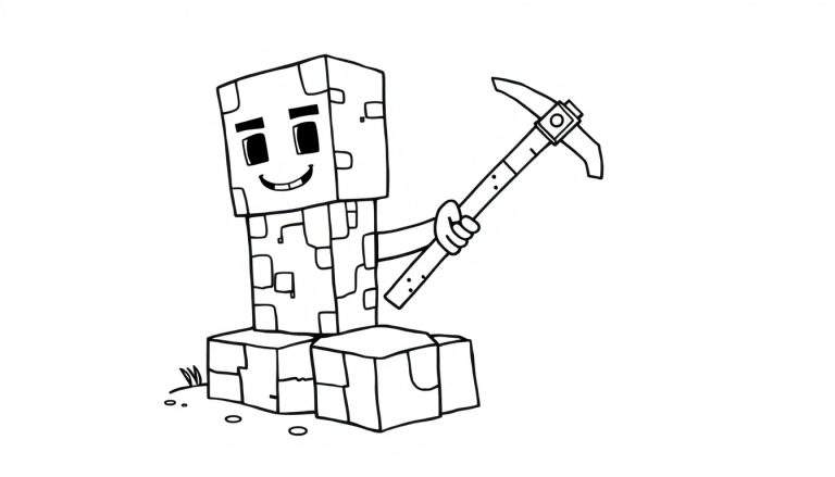 Placa de color de Steve de Minecraft con un pico.