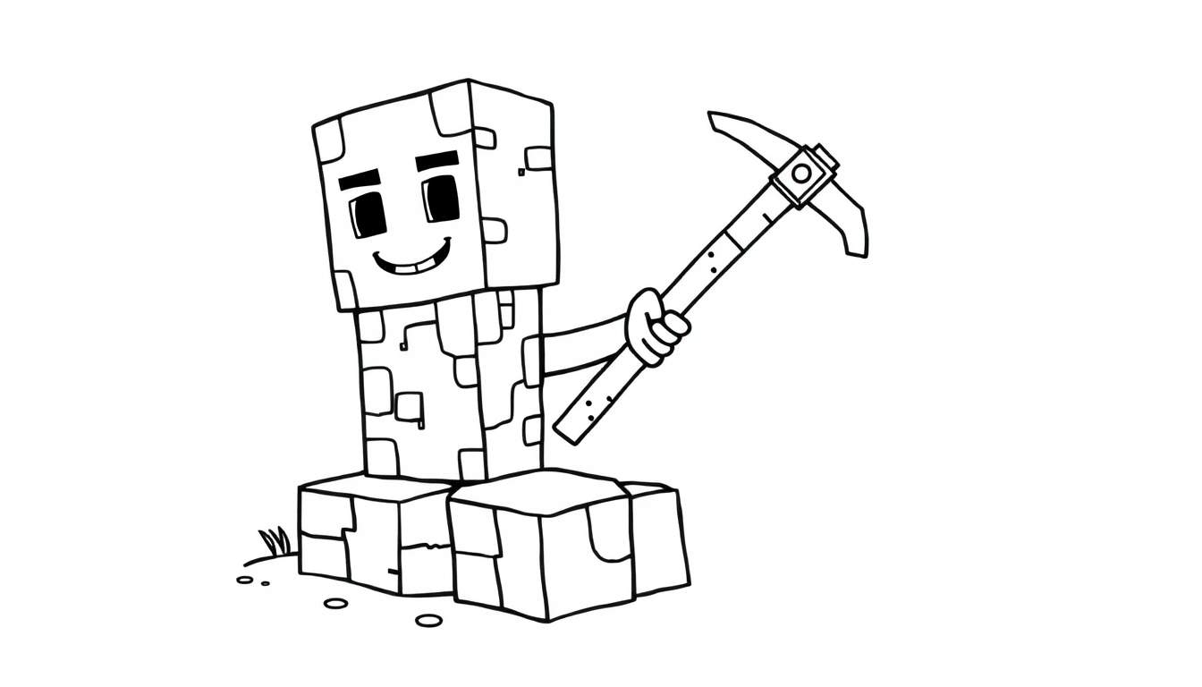 Placa de color de Steve de Minecraft con un pico.